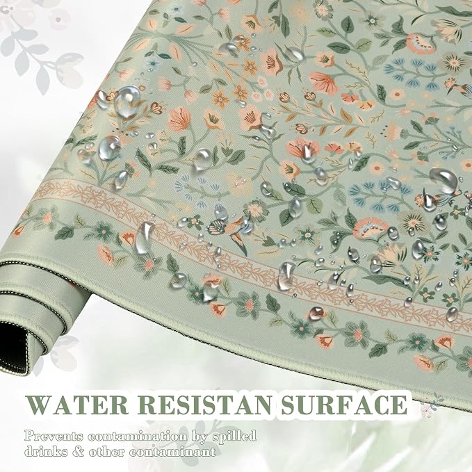 iCasso Aesthetic Floral Desk Mat, L Mouse Pads, Anti-Slip Mousepad with Stitched Edges, Waterproof Computer Pad 11.8"x31.5", Desk Accessories Office Decor for Women(Light Green)