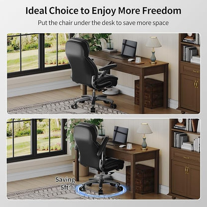 Big and Tall Office Chair, Heavy Duty Desk Chair with 5D Arms, Adjustable Lumbar Support & Height, Tilt Function, PU Leather High Back Ergonomic Executive Computer Chair