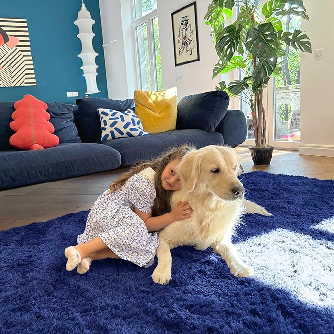 OLANLY 6x9 Machine Washable Large Area Rugs for Living Room, Bedroom, Soft Fluffy Shaggy Bedside Rug, Indoor Floor Carpet for Kids Girls and Boys, Dorms, Nursery, Home Decor Aesthetic, Navy Blue