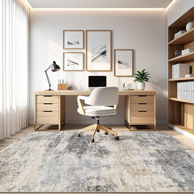 8x10 Area Rugs Living Room: Washable Large Abstract Modern Soft Rug Stain Resistant Indoor Floor Non Slip Accent Carpet for Bedroom Nursery Playroom Dining Room Office Dorm Home House- Grey Brown