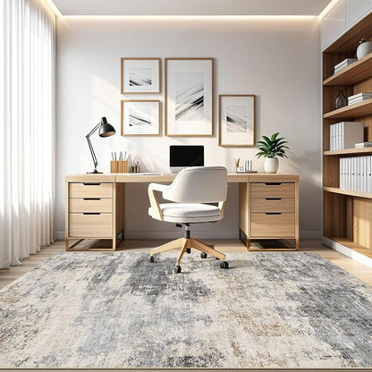 10x12 Area Rug Living Room: Washable Large Abstract Modern Soft Rug Stain Resistant Indoor Floor Non Slip Accent Carpet for Bedroom Nursery Playroom Dining Room Office Dorm Home House- Grey Brown