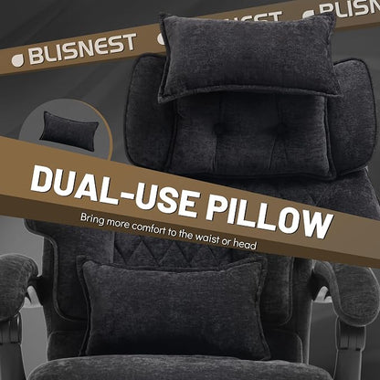 Massage Office Chair with Foot Rest,6 Points Vibration & Heat Executive Office Chairs,Ergonomic Fabric Desk Chair for Heavy People,Big and Tall Office Chair 500LBS,Recliner with Dual-Use Pillow,Black