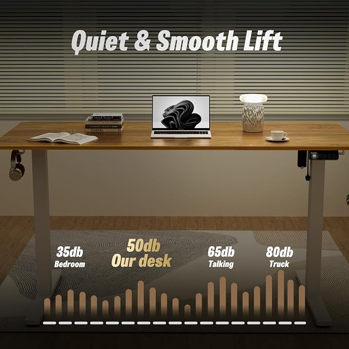 ERGOMAKER 55" Electric Standing Desk, Adjustable Height, Sit Stand Up Desk for Home Office & Computer Workstations, Memory Controller, Light Rustic Brown