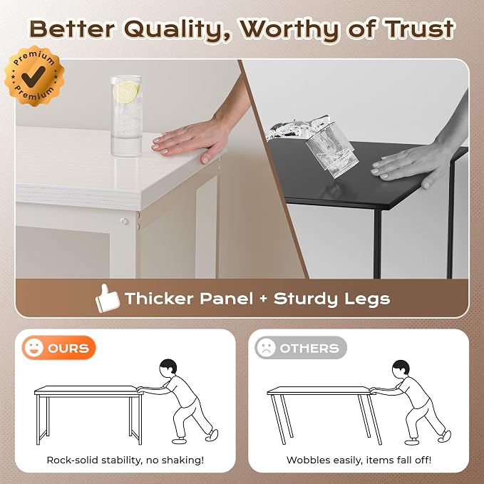 Huuger 55 x 24 inch Desk with Power Outlets & USB-C, Deeper & Thicker Desktop, Robust Metal Tubes, Computer Desk, Heavy Duty Office Desk, Work Gaming Desk for Home Office, White