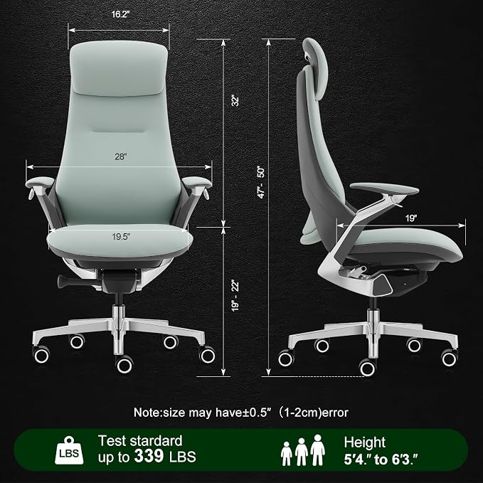 Ergonomic Executive Leather Office Chair-High Back Top Grain Leather with Adjustable Headrest, 3-Position Recline (90°-135°), Tension Control & Height Adjustment, Italian DONATI Base