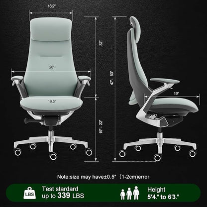 Ergonomic Executive Leather Office Chair-High Back Top Grain Leather with Adjustable Headrest, 3-Position Recline (90°-135°), Tension Control & Height Adjustment, Italian DONATI Base
