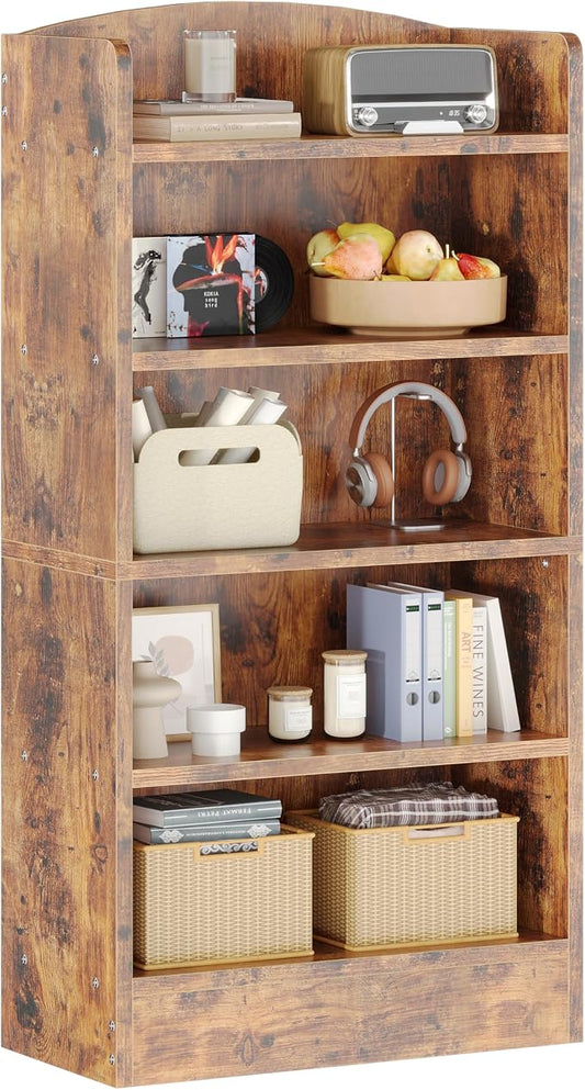 ALISENED 5-Tier Bookcase, Open Bookshelves and Bookcases with Storage Shelves, Floor Standing Unit, Display Storage Shelves for Bedroom Library Living Room Home Office, Brown