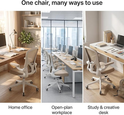 Ergonomic Office Chair with Adjustable Lumbar Support & Flip-Up Armrests - High Back Computer Desk Chair with Thickened Seat Cushion, Rolling Wheels for Home/Office Study Work
