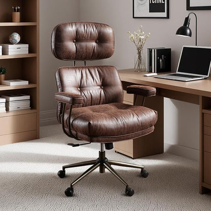 Home Office Chair,Ergonomic Computer Chair with Lumbar Support Adjustable Height,Mid-Century Modern Office Chair with Rolling Swivel Chair for Home Office Game Study(Suede Leather Chair,Dark Brown)