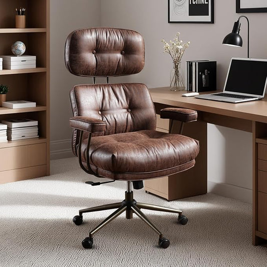Home Office Chair,Ergonomic Computer Chair with Lumbar Support Adjustable Height,Mid-Century Modern Office Chair with Rolling Swivel Chair for Home Office Game Study(Suede Leather Chair,Dark Brown)