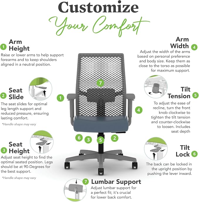 HON Ignition 2.0 ReActiv Ergonomic Office Chair, Mesh Desk Chair with Lumbar Support, Synchro‑Tilt Recline, Height and Width Adjustable Arms, Swivel Wheels, Titanium Frame, Nimbus