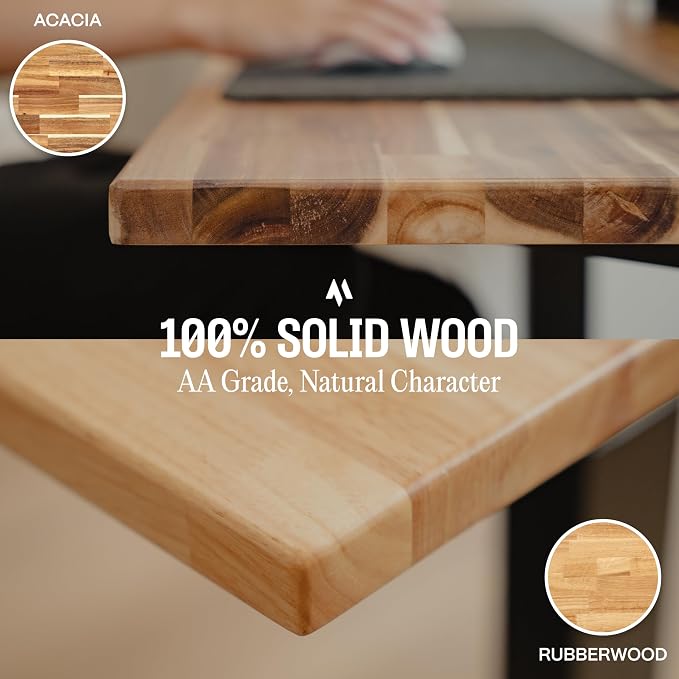 COREMINDED Solid Wood Desk Table Top – Pre-Finished 1.2” Thick Tabletop - Universal Fit for Standing Desks, Countertops & Workstations (55" x 24", Rubberwood)