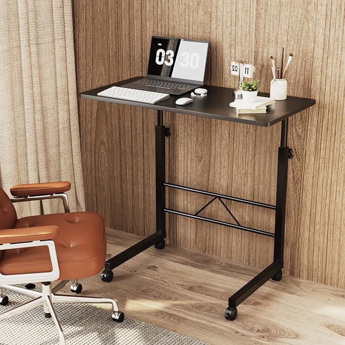 VINGLI Computer Workstation, Standing Desk Adjustable Height, Small Computer Desk w/Rolling, Sit Stand Laptop Desk TV Tray Computer Workstation for Bed Sofa Hospital Reading Eating, 31.5", Black