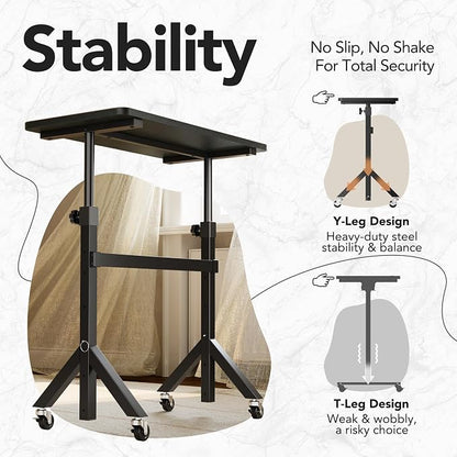 HUANUO 32'' Small Standing Desk Adjustable Heigh, Mobile Stand Up Desk with Wheels, Portable Rolling Desks for Walking Pad and Treadmill, Computer Laptop Desks for Home Office Space