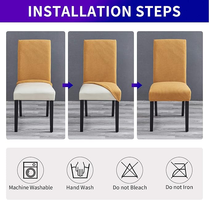 Stretch Chair Covers for Dining Room Set of 2, Removable Washable Dining Room Chair Covers, Dining Chair Slipcovers Seat Protector, Great Home Decor and Banquet Upholstery (Gold, 2 Pack)