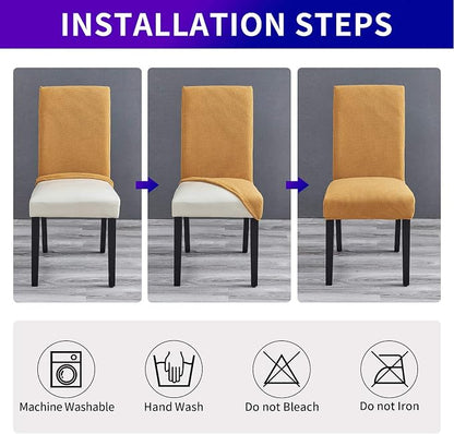 Stretch Chair Covers for Dining Room Set of 2, Removable Washable Dining Room Chair Covers, Dining Chair Slipcovers Seat Protector, Great Home Decor and Banquet Upholstery (Gold, 2 Pack)