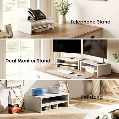 FITUEYES Monitor Stand - 2 Tier Computer Monitor Riser Shelf, Wood Desktop Stand for Laptop Computer Screen, Desk Organization, Office Supplies
