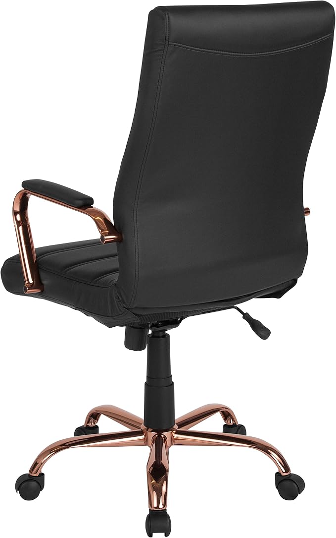 EMMA + OLIVER Faux Leather High-Back Swivel Home Office Desk Chair with Wheels, Padded Seat, and Armrests, Adjustable Height Multipurpose Office Chair, Black/Rose Gold
