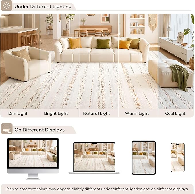 Nakagishi 10x12 Area Rug Living Room: Washable Boho Large Neutral Modern Soft Stain Resistant Farmhouse Indoor Floor Rug Non Slip Accent Carpet for Bedroom Nursery Kids Playroom Office- Brown