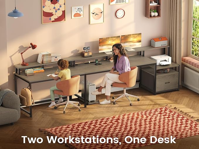 SEDETA 66" L Shaped Desk with Power Outlet, Reversible Home Office Computer Desk with File Drawer & Monitor Shelf, Storage Shelves, LED Lights for Corner Small Spaces, Walnut