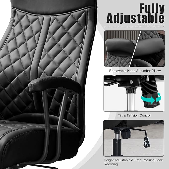 Okeysen Modern Leather Office Chair, High Back Conference Room Chairs Mid-Century Reclining Office Chairs with Removable Pillow, Padded Executive Office Chair for Home, Office.