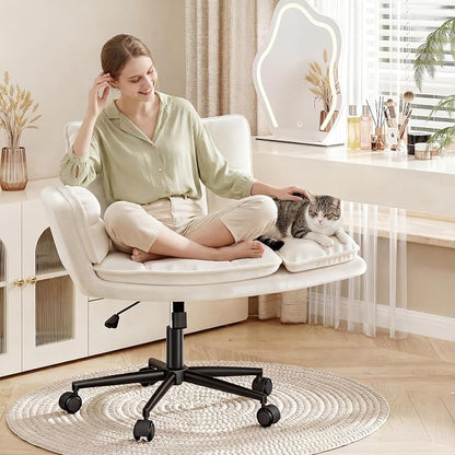 DurayLoly Criss Cross Chair with Flip-Up Arms & Swivel Wheels, Cross Legged Chair with Adjustable Height Comfortable Wide Seat Reclining Computer Office Desk Chairs for Home Office, Make Up, Bed Room