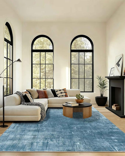 Latte&Fog 8x10 Area Rugs for Living Room, Large Blue Modern Abstract Washable Rug, Boho Non Slip Low Pile Carpet for Indoor Bedroom Dining Room, Office, Dorm, Classroom, Farmhouse and Kids Room - Blue