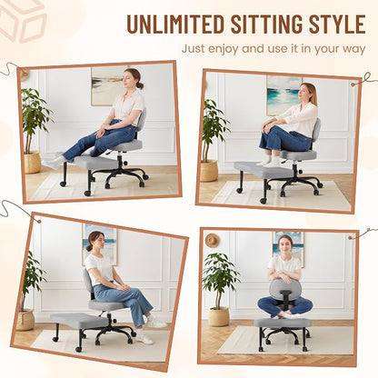 Homall Ergonomic Cross Legged Office Desk Chair with Wheels, 360° Swivel and Adjustable Height for Meditation and ADHD,Criss Cross Kneeling Chair with Lumbar Support (Leather, Grey)