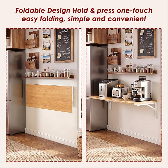 Need Wall Mounted Desk - Heavy Duty Folding Work Table Length 36" Width 20"/Small Space Hanging Desk Perfect Addition to Home/Office/Kitchen & Dining Room Teak&White AC15-9050TW-ND