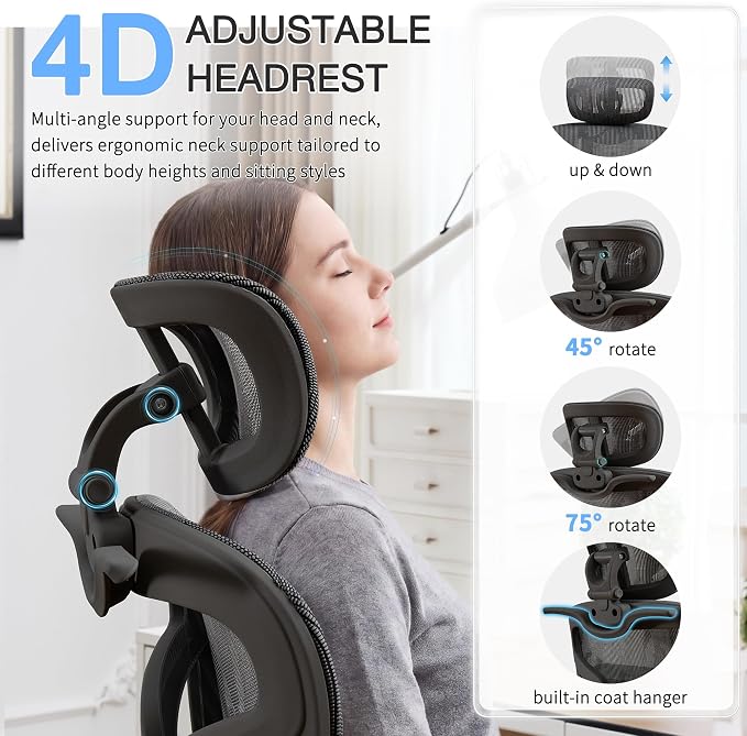 Ergonomic MeshOffice Chair with 2-Zone Lumbar Support and Footrest,Black | Big and Tall, 400LBS, Adjustable Seat Depth, 4D Headrest, 4D Armrests Swivel Executive Chair for Home Office