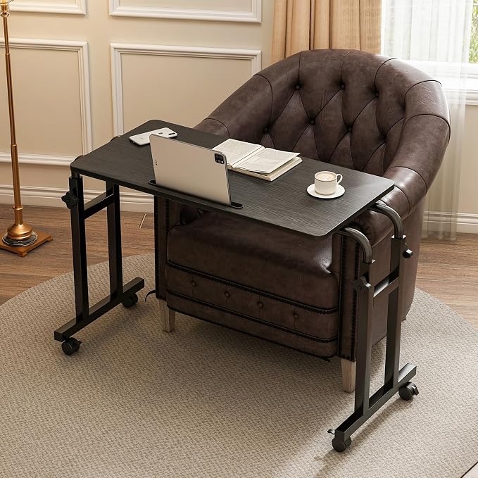 LINGMI Recliner Table, Overbed Table with Wheels Adjustable Height and Length Over Bed Desk, Hospital Heavy Duty Metal Leg Laptop Stand Tray
