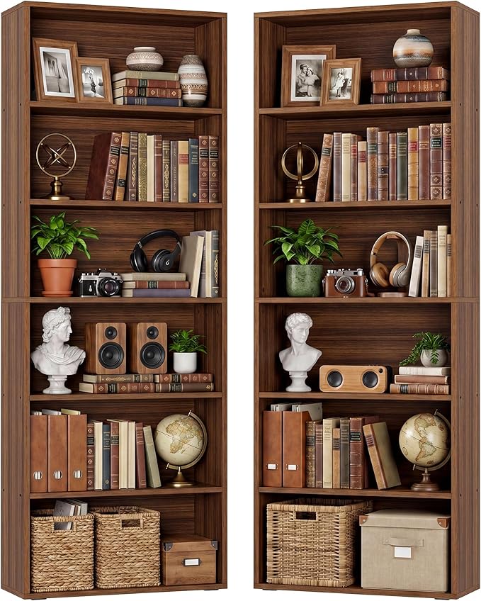 IRONCK Bookshelves and Bookcases Set of 2 Floor Standing 6 Tiers Display Storage Shelves 70 in Tall