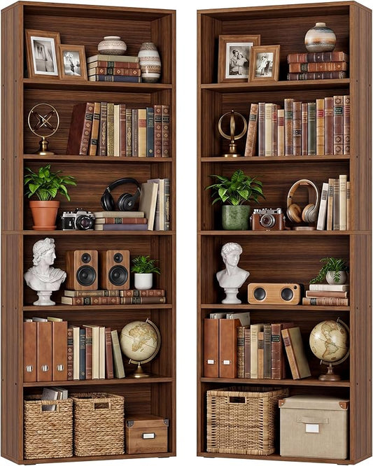IRONCK Bookshelves and Bookcases Set of 2 Floor Standing 6 Tiers Display Storage Shelves 70 in Tall