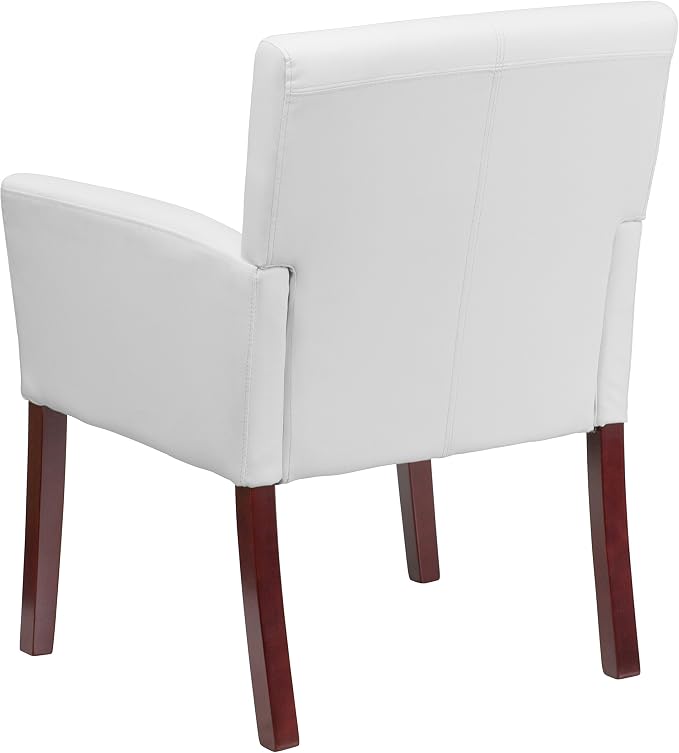 Flash Furniture Taylor White LeatherSoft Executive Side Reception Chair with Mahogany Legs
