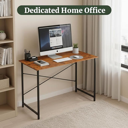 Computer Desk 48 Inch, Home Office Desk Simple Study Writing Table, Sturdy Metal Frame, Scratch-Resistant MDF Desktop for Bedroom Dorm Workspace, Brown