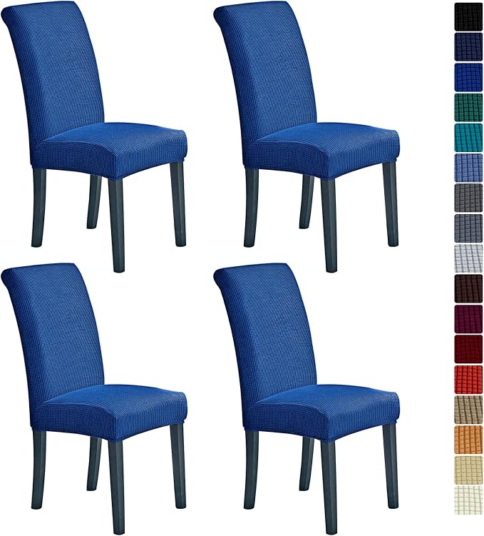 Stretch Chair Covers for Dining Room Set of 4, Removable Washable Dining Room Chair Covers, Dining Chair Slipcovers Seat Protector, Great for Home Decor and Banquet (Classic Blue, 4 Pack)