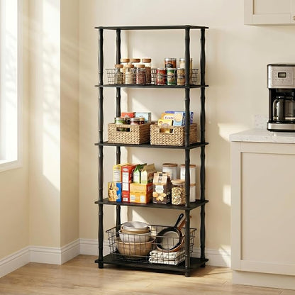 Furinno Turn-N-Tube 5-Tier Multipurpose Shelf / Display Rack / Storage Shelf / Bookshelf, Classic Tubes, Americano/Black