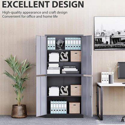 SISESOL Metal Storage Cabinets with Doors and Shelves,71" Metal Garage Storage Cabinet with Lock,Gray Steel Cabinet with Locking Doors,4 Door Lockable Storage Cabinets for Garage,Home,Office