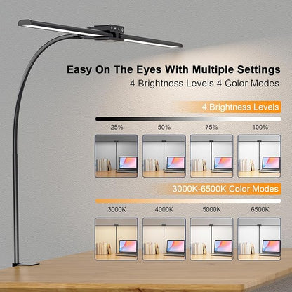 EppieBasic Desk Lamp,24W Led Desk Lamps with Clamp,Double Head Desk Light for Home Office, Architect Desktop Lamp Eye Care Workbench Office Table Light for Monitor Studio Reading