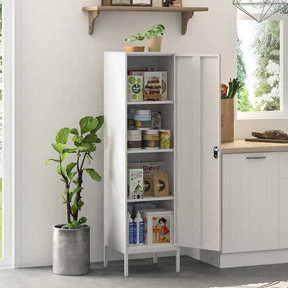 Metal Storage Cabinet 59" H Locker Storage Cabinet with Door and Adjustable Shelves for Home Office School Gym Garage Pantry (White)