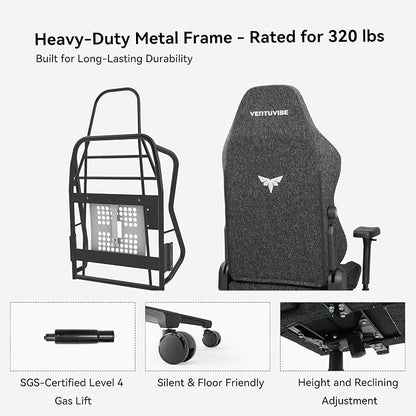 Gaming Chair - High Back Ergonomic Computer Chair with Lumbar Support, Video Game Chair-4D Adjustable Armrests,170° Reclining & 320lb Capacity,PU Leather Office Chair for Adults (Black-f&l)