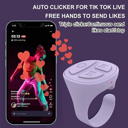 Tiktok Scrolling Ring, Bluetooth Camera Remote Control, Scrolling Ring Remote for iPhone TikTok FB YouTube IG Android Phone, Fingertip Wireless Scroller Page Turner (Purple)