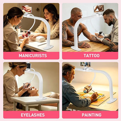 HITTI Half Moon Light for Nail Desk with 5X Magnifier, 30" Foldable LED Arch Tech Lamp with Phone Holder for Manicure, Handicraft, Art, Eyelash Extension - 3 Color Modes & 10 Brightness, Home & Salon