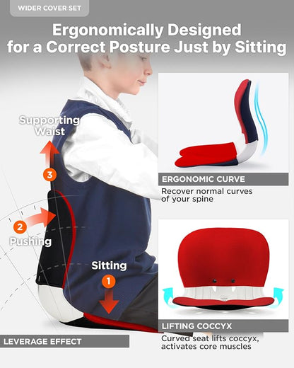curble Wider – Ergonomic Desk Chair Seat Cushion, Everyday Passive Posture Trainer for Work from Home, Office & Car, Breathable Lumbar Support (Red)