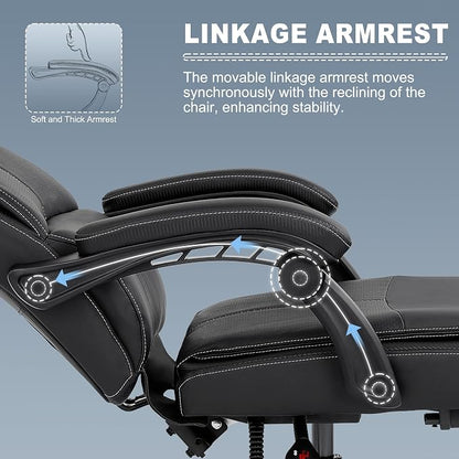 Misolant Big and Tall Office Chair with Footrest, High Back Desk Chair with Linkage Armrest, 90-155° Recline Executive Computer Chairs with Adjustable Height for Home