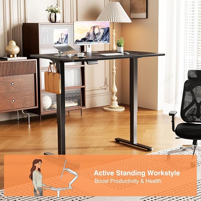 Sweetcrispy Electric Standing Desk Height Adjustable, 40 Inch Sit Stand Up Desk, Home Office Rising Gaming Table Computer Workstation with Memory Preset Splice Board, Black