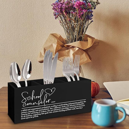 School Counselor Gifts Black Wooden Pen Pencil Holder for Desk, Appreciation Gifts for School Counselor Wood Makeup Brush Toothbrush Holder Organizer for Guidance Counseling Office