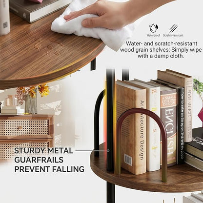 5 Tier Rotating Bookshelf, Corner Wooden, Metal Skinny Bookshelf for Toy Lego Dispaly Book Shelf Room Storage Organizer Furniture Black Tall Bookcase for Bedroom Living Room Office Kitchen Shelf