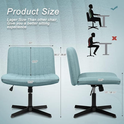 LEMBERI Fabric Padded Desk Chair No Wheels, Armless Wide Swivel Home Office Desk Chair,120°Rocking Mid Back Ergonomic Computer Task Vanity Chair for Office, Home, Make Up,Small Space, Bed Room