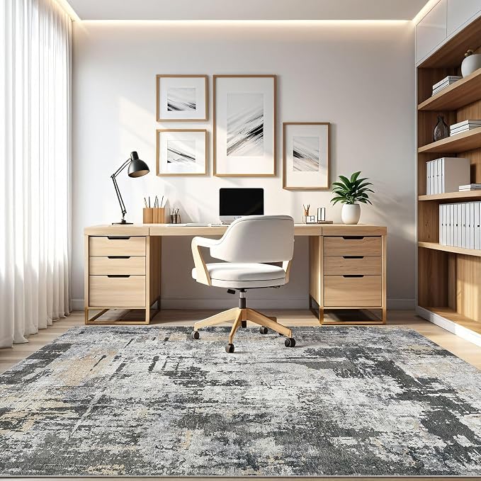 7x10 Area Rug Living Room: Washable Large Abstract Modern Soft Rug Stain Resistant Indoor Floor Non Slip Accent Carpet for Bedroom Nursery Playroom Dining Room Office Dorm Home House- Black Gold
